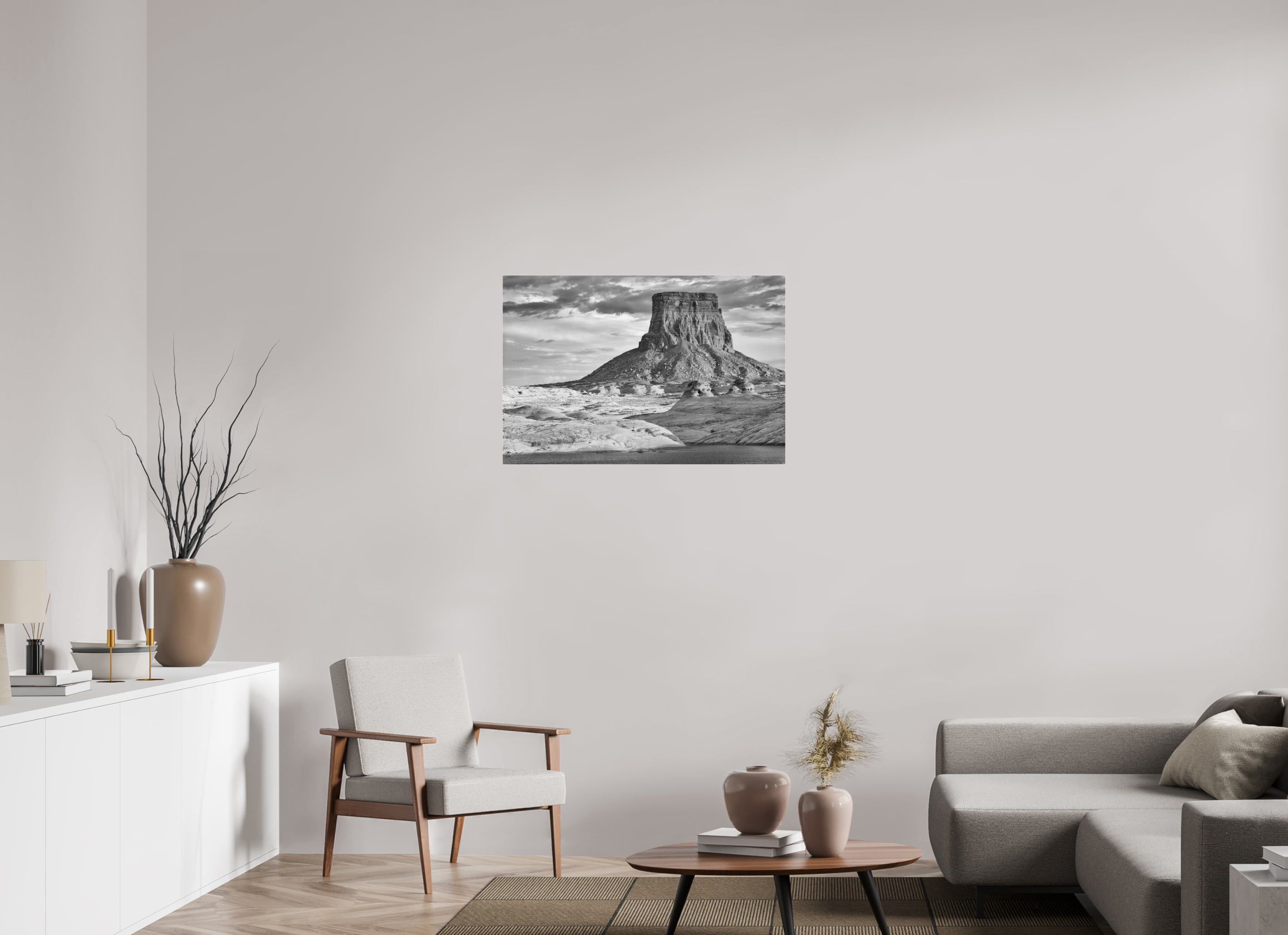 36 x 24″, Ilford B&W Under Acrylic: glossy Last Light, Lake Powell